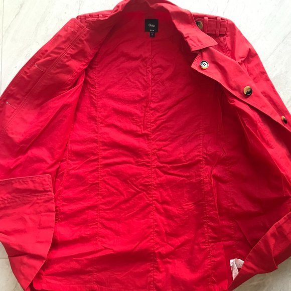 GAP Tomato Red Long Boxy Trench Coat Women's XS 100% COTTON - Picture 4 of 11